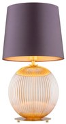 Lampa na stolik nocny Hamilton – szkło ryflowane miodowe, abażur fioletowo śliwkowy, elegancka ozdoba sypialni