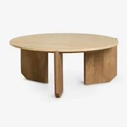 Okrągły Stolik Kawowy Lavinia Z Naturalnego Kamienia I Drewna Mango Travertine & Naturalna & Ø70 Cm - Sklum