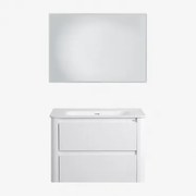 Zestaw Wiszących Mebli Łazienkowych Zintegrowany Z Umywalką Egerton Biała & Prostokątna Lampa Led I Przeciwmgielna 100x70 Cm Riben & Bez Kranu - Sklum