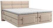 Zestaw boxspring pikowany zagłówek łóżka + stelaże z elektryczną funkcją relax + materac + nakładka na materac - 2 x 90 x 200 cm - beżowy - LODI PALACIO