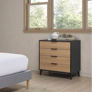 Szafka nocna z czterema szufladami Kalma w kolorze czarno/dębowym.