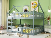 Łóżko piętrowe 140x200cm - z litego drewna - z drabinką - Szare