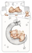 Biała bawełniana pościel dziecięca do łóżeczka 100x135 cm Teddy Bear "Ribbon" – Jerry Fabrics