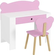 AIYAPLAY Zestaw biurka dla dzieci, stół roboczy i krzesło z misiem, szuflada, do pisania i tworzenia, 3-8 lat, Różowy