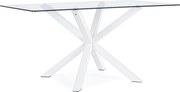 Szklany prostokątny stół, skrzyżowane nogi biała stal 160×90 cm - MAY