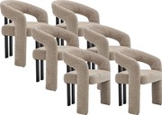 Zestaw 6 krzeseł z podłokietnikami z tkaniny z bukli  i czarnego drewna kauczukowca  - Taupe - NORETI