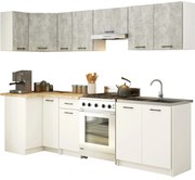 9-częściowy komplet narożnych mebli kuchennych biały + beton R2-N60