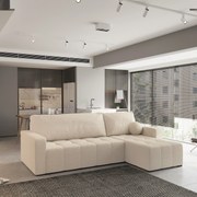 Masseno Narożnik VOLIRA z funkcją spania i pojemnikiem na pościel Narozniki L, Rozkładana sofa - Kremowy, QUELLE 02