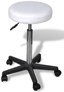 Biały okrągły regulowany taboret obrotowy na kółkach B4-M70