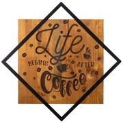 Drewniano-metalowa dekoracja ścienna 54x54 cm Life Begins After Coffee – Wallity