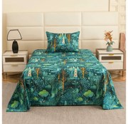 PrzytulneMieszkanie.pl Prześcieradło z mikrofibry 140x240 cm i poszewka na poduszkę 50x70 cm NEON FOREST, kolorowe