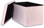 Pufa składana XL z guzikami, schowek, podwójna - 60x38x38cm aksamit róż