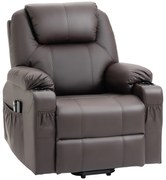 HOMCOM Fotel masujący z funkcją leżanki pomoc przy wstawaniu eko-skóra brązowy do 180 kg | Aosom PL