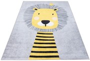 Szaro-żółty dywan dziecięcy z lwem B7-P58