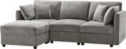 Narożnik z podnóżkiem - 4-osobowa sofa z 4 poduszkami i regulowanymi podłokietnikami - szara tkanina szenilowa