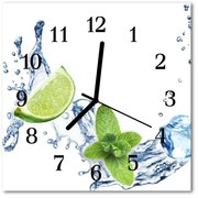 Zegar szklany kwadratowy Limonka mięta