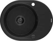 Mexen Kevin zlewozmywak granitowy 1-komorowy z ociekaczem 586 x 458 mm, czarny, syfon czarny - 6517581005-77-B