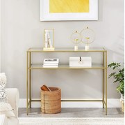Valora KONSOLA DO SALONU Stolik szklany, złote metalowe półki