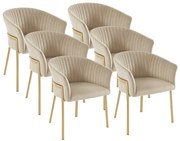 Zestaw 6 krzeseł z podłokietnikami z weluru i pozłacanego metalu - Beżowy - ZAOVA marki Pascal Morabito