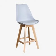 Wysoki Stołek Nordycki Z Poduszką Ze Skóry Ekologicznej Szary Delfin & ↑65 Cm - Sklum