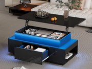 Stół kawowy regulowany na wysokość 96x45x40cm - z ukrytym schowkiem - z 1 szufladą - z oświetleniem LED - czarny