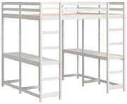 Białe łóżko na antresoli z podwójnym biurkiem 140x200 E0-K86