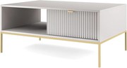 Stolik Kawowy Elegancki DomoHome NOVA – Z akcentem złotym, nowoczesna szuflada MDF, złote metalowe nogi, minimalistyczny design, Szary, 104x104x46cm