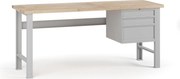 Stół warsztatowy G7, blat bukowy, 2000 x 800 x 840 mm, 1x kontener, 3x szuflada, szary