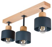 Antracytowa lampa sufitowa, trzypunktowy spot DAN50x7BU z drewna i met