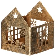 Metalowy świecznik Domeček, złoty, 8 x 8 x 10 cm