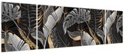 Obraz - Tropikalne liście w kolorze czarno - złotym (170x50 cm)