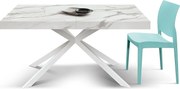 Stół drewniany, białe wykończenie i białe nogi w kształcie litery X, rozkładany 160x90 - 240x90 - CAMAIORE