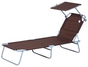 Outsunny Leżak ogrodowy składany z daszkiem przeciwsłonecznym na plażę brązowy 187x58x36 cm | Aosom PL