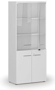 Szafa biurowa kombinowana PRIMO WHITE z drzwiami drewnianymi i szklanymi, 800 x 420 x 1781 mm, biały