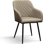 Zestaw 4 beżowych krzeseł z tkaniny i czarnych metalowych nóg, z podłokietnikami - LISBONA