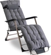 Leżak Ogrodowy Rozkładany Fotel EDISON Szary Poduszka