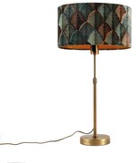 Lampa stołowa brązowa z owalnym aksamitnym abażurem z motywem liści 35 cm - Parte