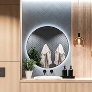 Lustro okrągłe podświetlane z sensorem w czarnej ramie 60 cm VALO Slim LED black