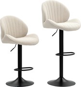 HOMCOM Zestaw 2 Barowych Hokerów w Muszelce, Oparcie, Regulowana Wysokość i Podnóżek, Stalowa Konstrukcja, Beżowy