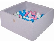 Kwadratowy Suchy Basen Z Piłeczkami 7cm Dla Dziecka, 110x110x40cm/400 Piłek, Bawełniany, Jasnoszary, Piłki: Niebieskie, Biała Perła, Jasnoróżowe, Miętowe - Meowbaby®