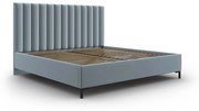 Jasnoniebieskie tapicerowane łóżko dwuosobowe ze schowkiem i stelażem 200x200 cm Casey – Mazzini Beds