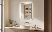Zaokrąglone lustro z podświetleniem LED w czarnej aluminiowej ramie