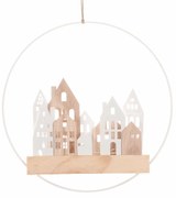 Wisząca dekoracja LED Domy w kształcie koła,biała, średnica 28 cm