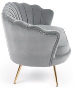 ALMA XL sofa popielaty, złoty 2-osobowa, velvet, muszla