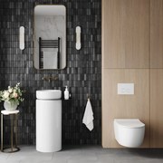 Zestaw łazienkowy z umywalką RONA z półką, miską wc, stelażem i przyciskiem | Różne kolory : Kolor zestawu - Biały mat, Podłączenie syfonu - Do ściany