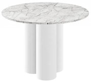 Stół okrągły RAVEO 100x100 biały marmur venatino/biały połysk HUBERTUS