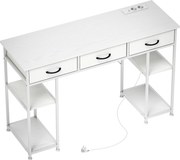 HOMCOM Biurko/Stół kuchenny z 2 portami USB i 2 gniazdkami, regulowane półki, 3 materiałowe szuflady, 120x40x76 cm, biały | Aosom PL