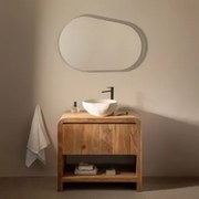 Zestaw Mebli Łazienkowych Z Drewna Vacry Akacja Brąz & Nieregularna Z Biały Cementu ↔︎40 Cm Fedro & Owalna - Sklum