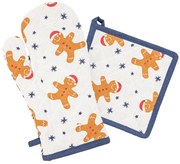 Home Elements Rękawica kuchenna z magnesem i podkładka pierniczki biały, 18 x 32 cm, 20 x 20 cm