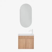 Zestaw Wiszących Mebli Łazienkowych Zintegrowany Z Umywalką Narek Popielaty Brąz & Owalny Ze Schowkiem 45x90 Cm - Sklum